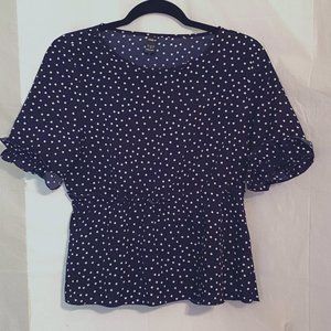 Shein Small Navy Blue Polka Dot Blouse